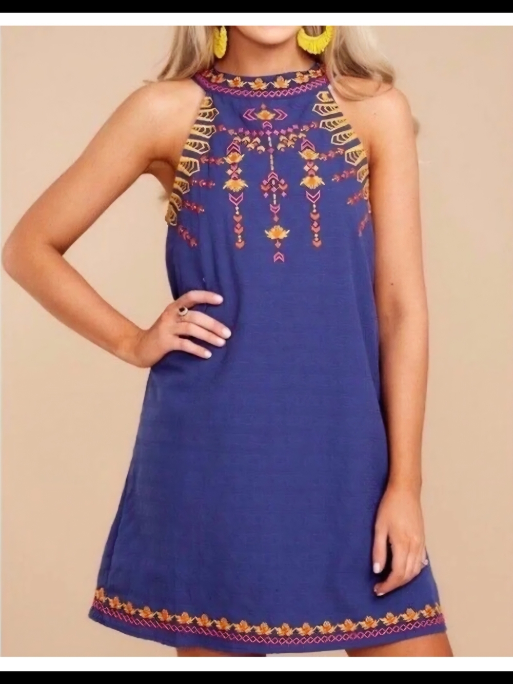 Embroidered Halter Mini Dress THML Royal Blue  #0091